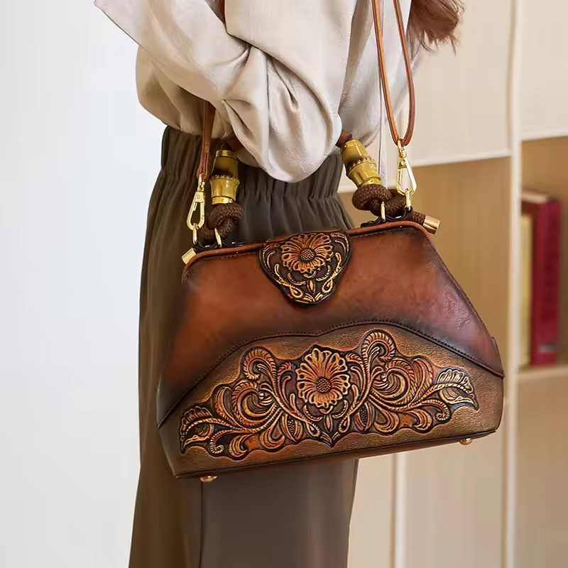 Vintage Style Flower Pattern PU Material Shoulder Bag - Image 2