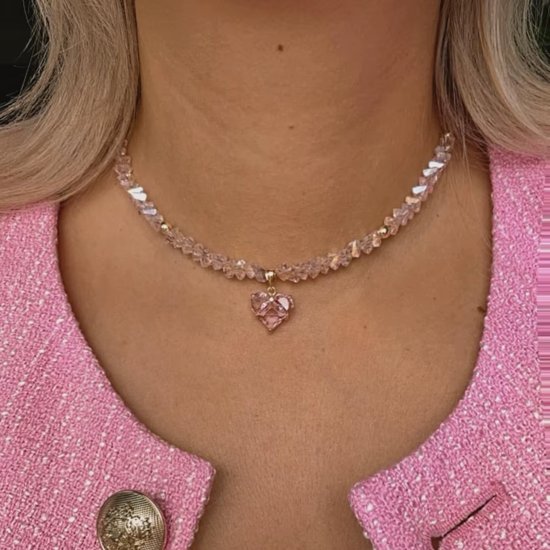 Vintage Zircon Boho Geometric Baroque Transparent Crystal Heart Pendant Necklace