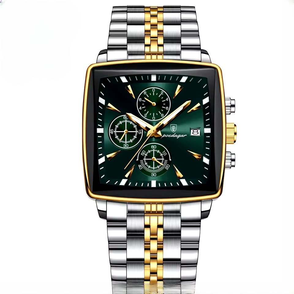 Waterproof Luminous Calendar Chronograph Stainless Steel Quartz Square Men's Watches - Image 4