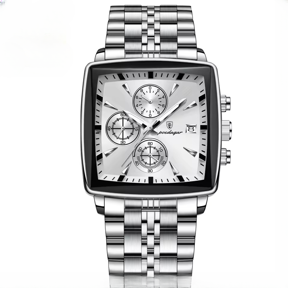 Casual Waterproof Luminous Stainless Steel Quartz Square Men's Watches - Image 4