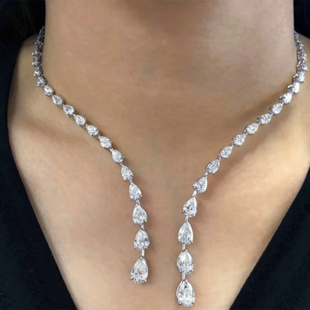 Zircon Water Drop Baroque Clavicle Chain Crystal Open Collar Choker Necklace