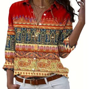 Trendy Cactus and Succulent Print Single-Breasted Shirt