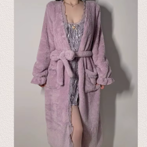 Luxury Velvet Pajamas Slimming Suspender Rob Nightgown Suit