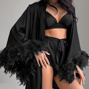 Feathers Long Sleeve Sleepwear Female Bra Casual Suits With Shorts