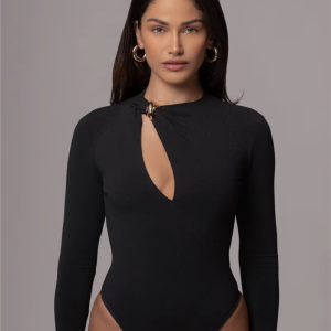 Fashion Solid O Neck Long Sleeve Elegant Bodysuits