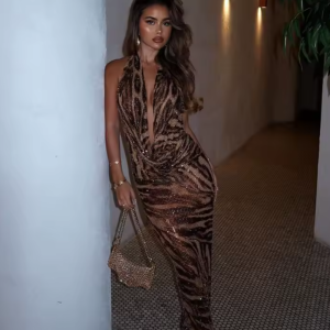 Printed Bodycon Sleeveless V Neck Backless Outfits