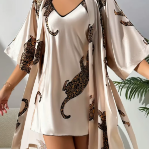 Imitation silk V-neck long suspender two-piece set