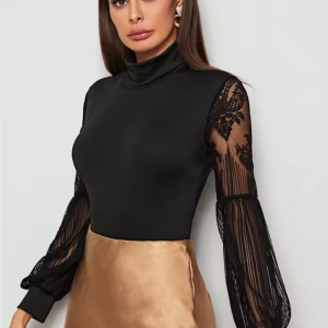 Slim Long Sleeve Turtleneck Patchwork Rompers Overalls