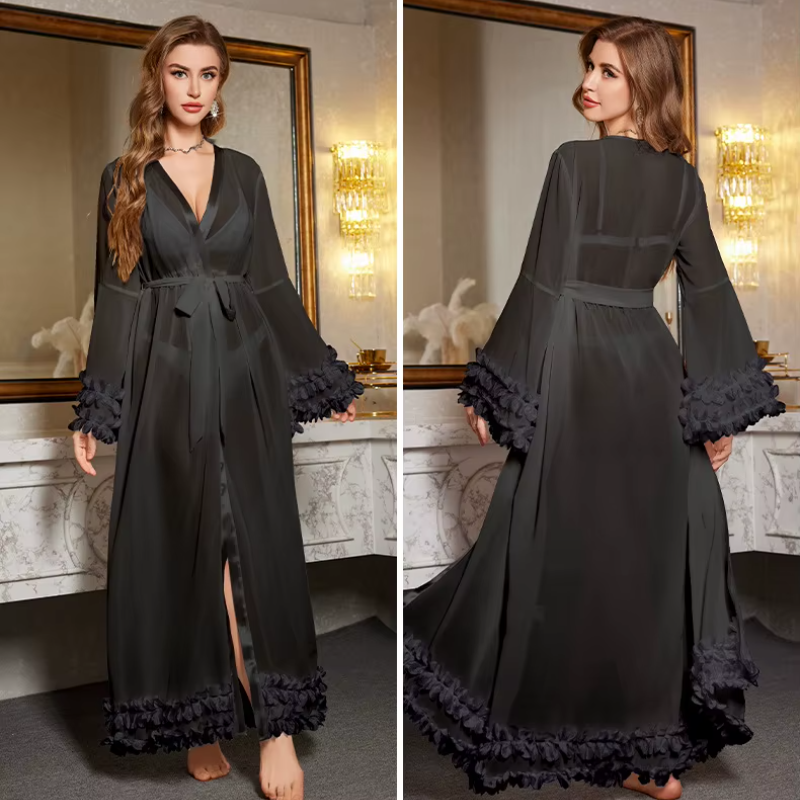 Bridesmaid Wedding Robe Long Dress White Lace Perspective Sleepwear - Image 8