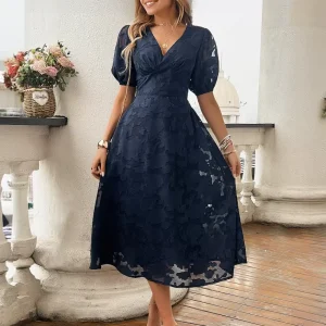 Elegant V-Neck Short Sleeves Lace Dresses