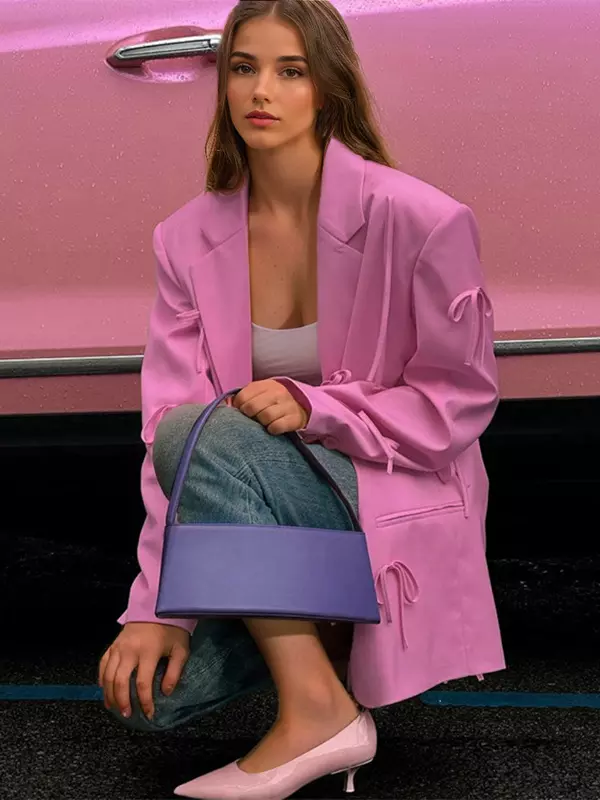 Casual Bow Tie Solid Color Long Sleeve Oversized Jacket