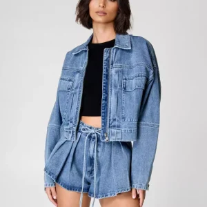 Casual Bomber Jacket And Trendy Short Denim Two-Piece Set