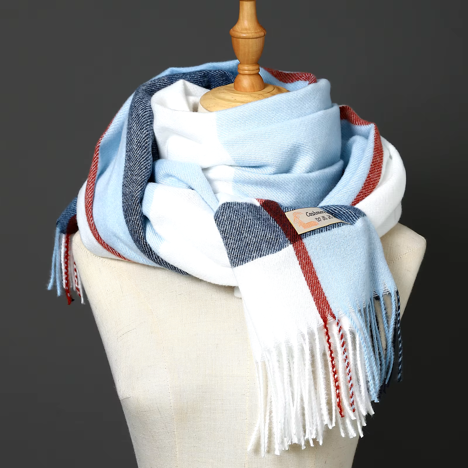 Cashmere Plaid Thick Fringe Outdoor Large Wool Shawls Blanket