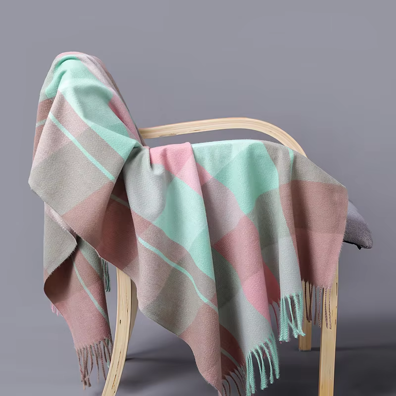 Cashmere Plaid Thick Fringe Outdoor Large Wool Shawls Blanket - Image 7