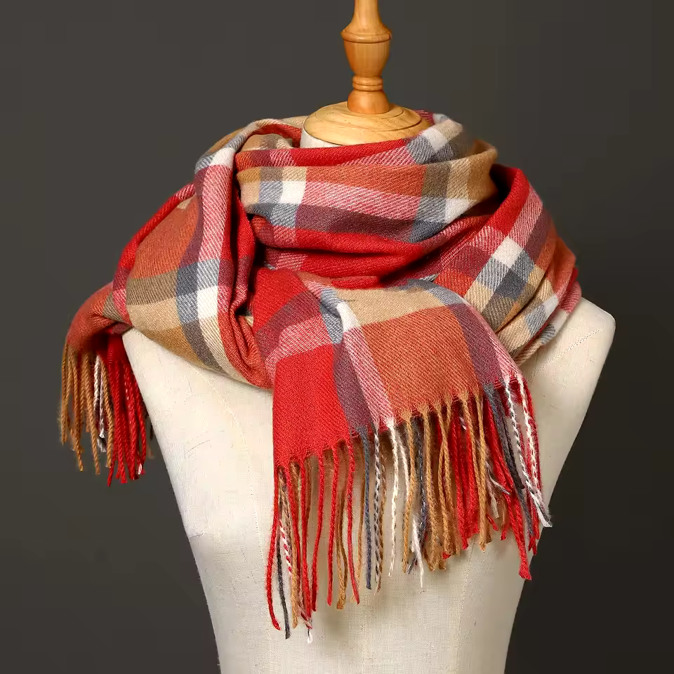Cashmere Plaid Thick Fringe Outdoor Large Wool Shawls Blanket - Image 13