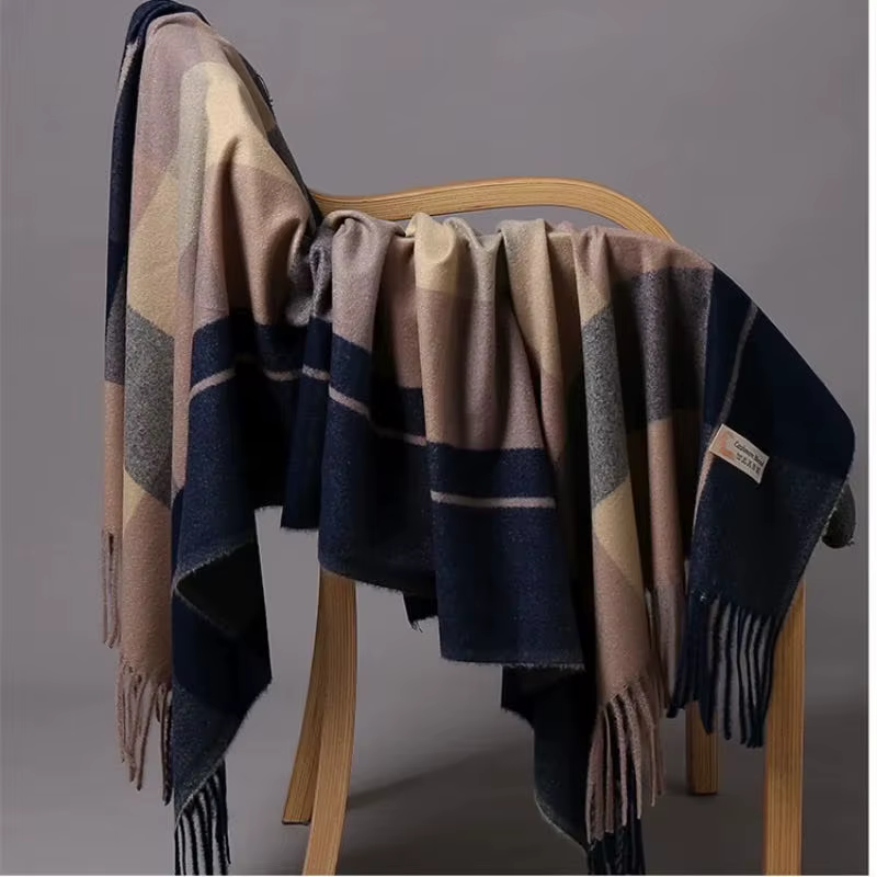 Cashmere Plaid Thick Fringe Outdoor Large Wool Shawls Blanket - Image 10