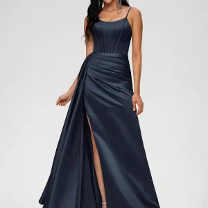 Casual Ball Gown Floor-Length Zipper Elastic Satin Wedding Bridesmaid Dress
