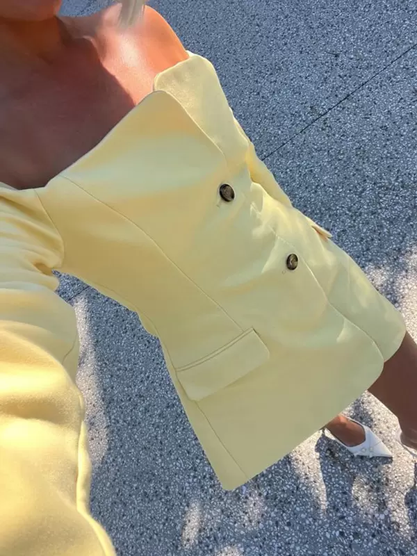 Casual Bateau Neck Backless Buttons Long Sleeves Daily Mini Blazer Dresses - Image 2