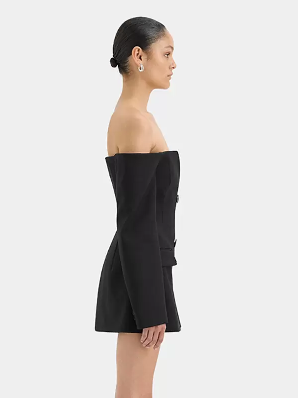 Casual Bateau Neck Backless Buttons Long Sleeves Daily Mini Blazer Dresses - Image 5