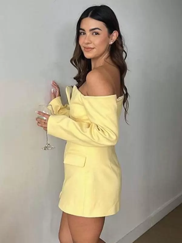 Casual Bateau Neck Backless Buttons Long Sleeves Daily Mini Blazer Dresses - Image 3