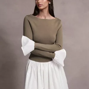 Casual Bell Sleeve Skater Contrast Color Mini Dress