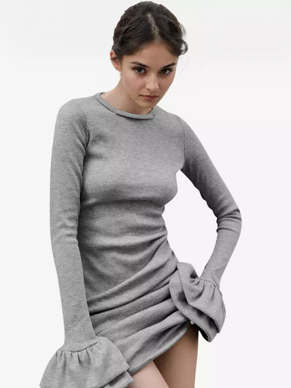 Casual Bodycon Bell Ruffles Sleeve Mini Dress - Image 3