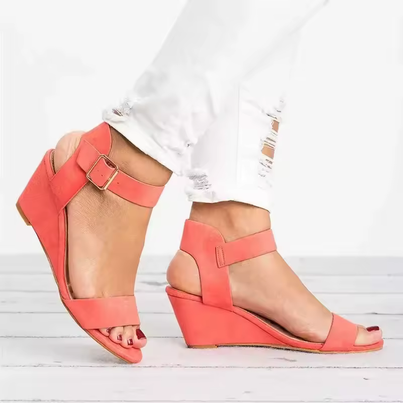 Casual Buckle Open Toe Wedge Ankle-Wrap Flannel Sandals - Image 6