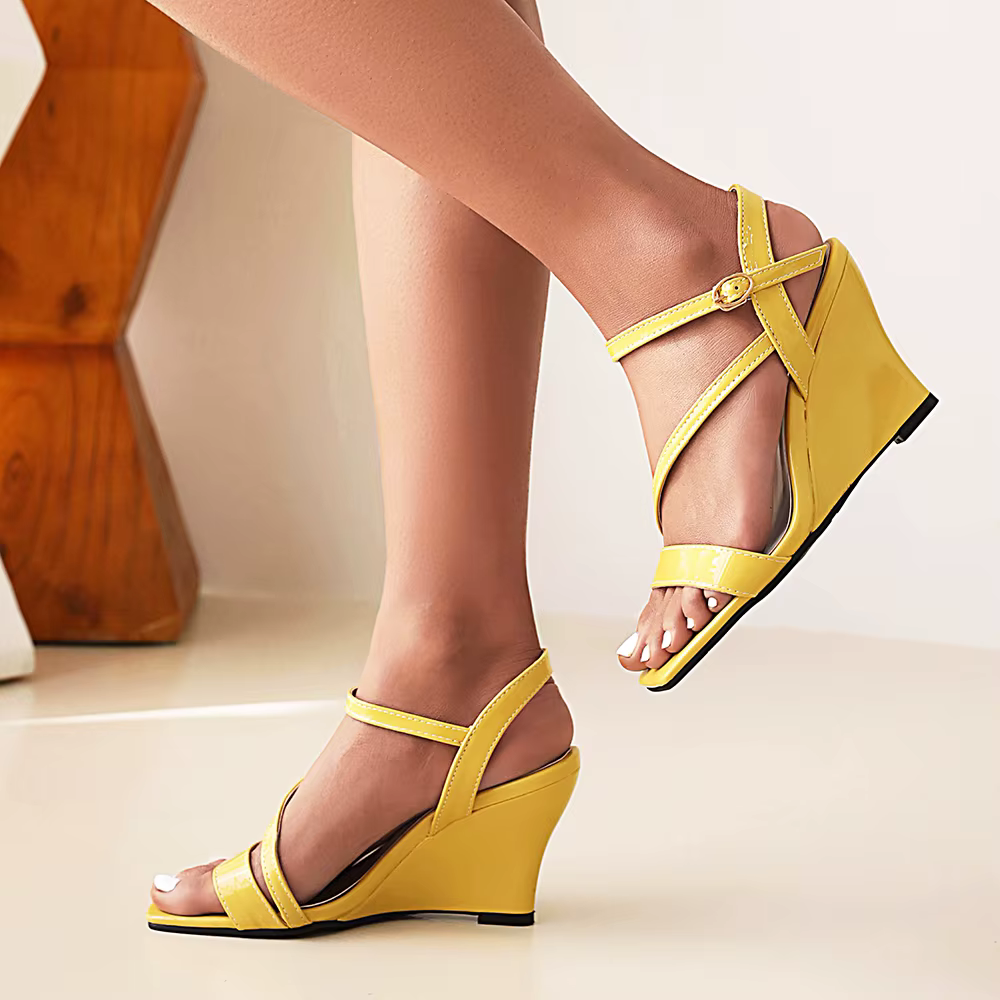 Casual Buckle Strap Gladiator Wedges Narrow Band Pump High Heels - Image 8