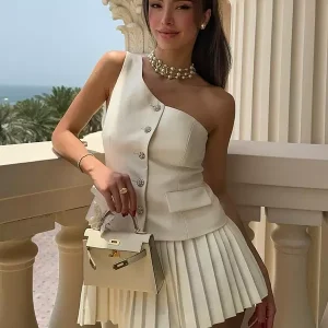 Casual Chic Buttons Indoor Polyester Clothing Skirt Set