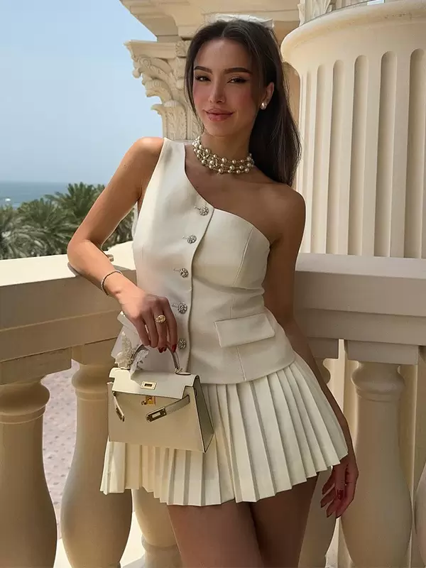 Casual Chic Buttons Indoor Polyester Clothing Skirt Set