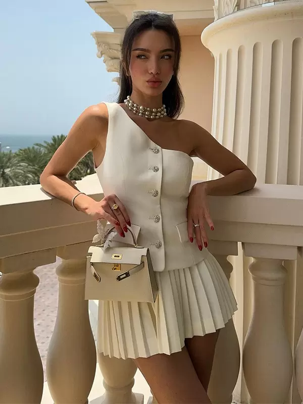 Casual Chic Buttons Indoor Polyester Clothing Skirt Set - Image 2