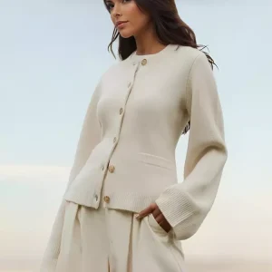 Casual Crew Neck Knitted Front Button Cardigan Long Sleeve Tops