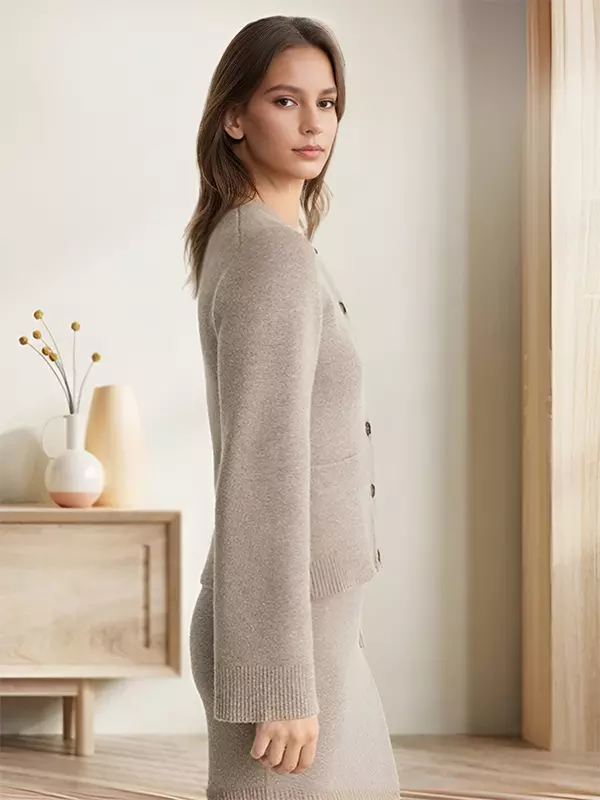 Casual Crew Neck Knitted Front Button Cardigan Long Sleeve Tops - Image 5