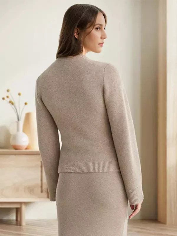 Casual Crew Neck Knitted Front Button Cardigan Long Sleeve Tops - Image 6