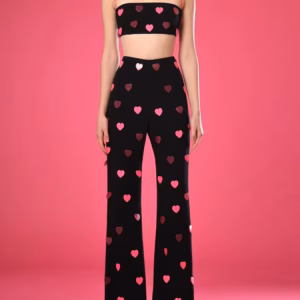 Casual Designer Heart Shaped Sequin Tank Tops Pants Designer 2 Piece Set Suit