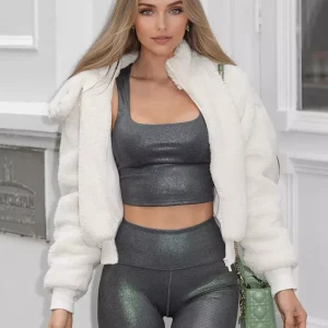 Casual Faux Sherpa With Hood High-neck Jacket