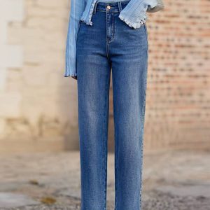 Casual High Waisted Cigarette Straight Wide Leg Slim Fit Jeans