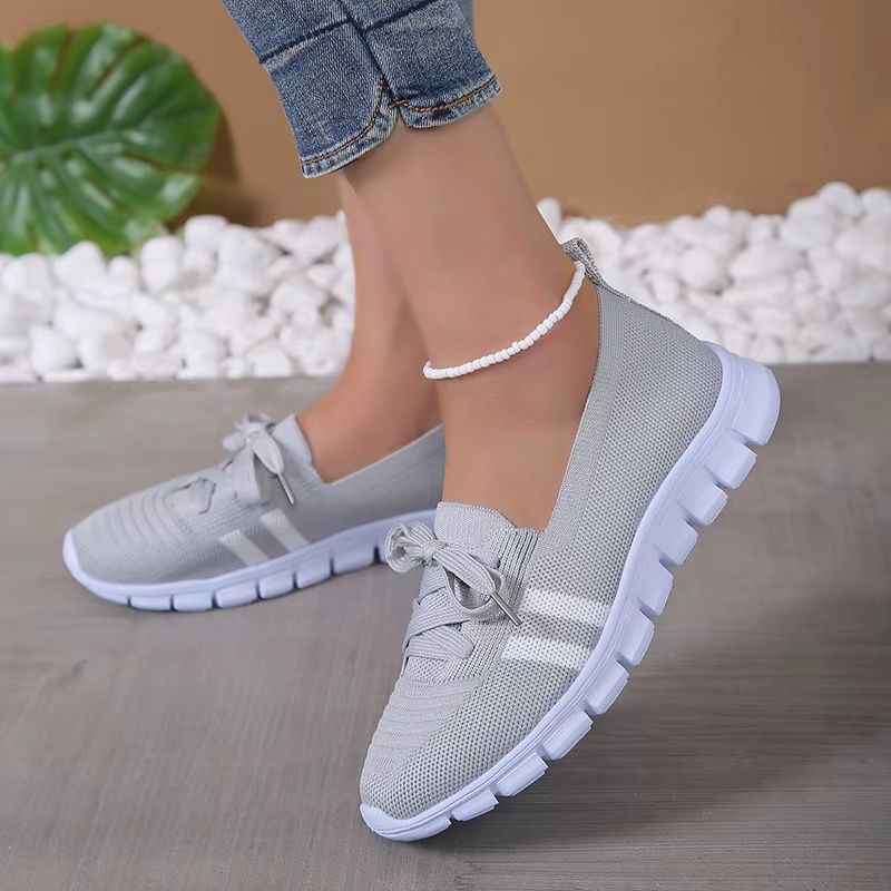 Casual Lace Up Breathable Soft Knitted Striped Sole Loafers Flats Shoes - Image 8