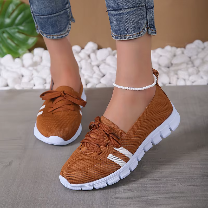 Casual Lace Up Breathable Soft Knitted Striped Sole Loafers Flats Shoes - Image 10