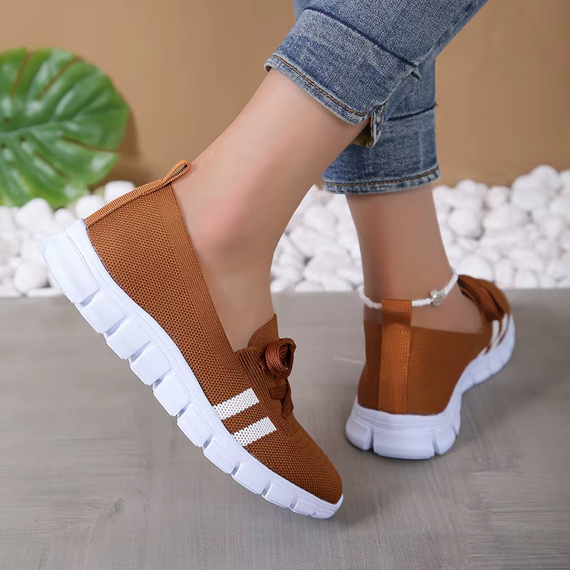 Casual Lace Up Breathable Soft Knitted Striped Sole Loafers Flats Shoes - Image 12