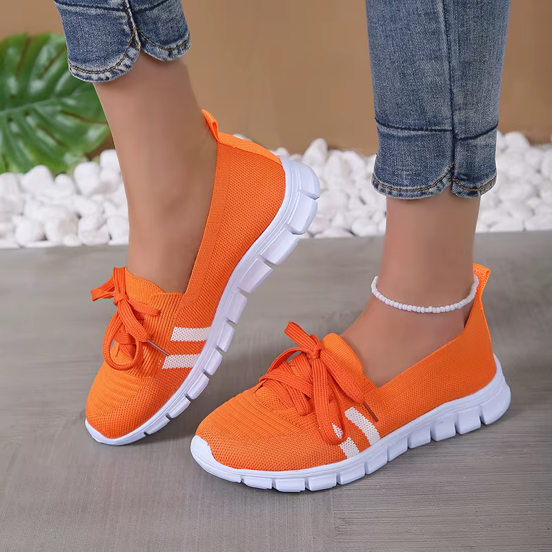 Casual Lace Up Breathable Soft Knitted Striped Sole Loafers Flats Shoes - Image 6