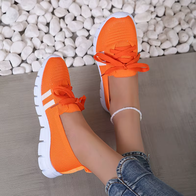 Casual Lace Up Breathable Soft Knitted Striped Sole Loafers Flats Shoes - Image 4