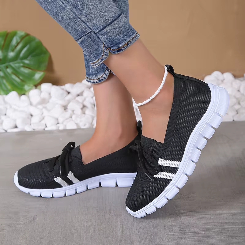 Casual Lace Up Breathable Soft Knitted Striped Sole Loafers Flats Shoes - Image 2