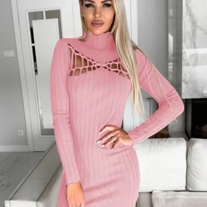 Casual Long Sleeves Cutout High Collar Short Dress