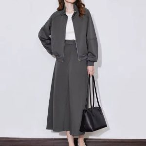 Casual Mid-Calf Skirt With Hoodies Sweatshirt Two Piece Sets