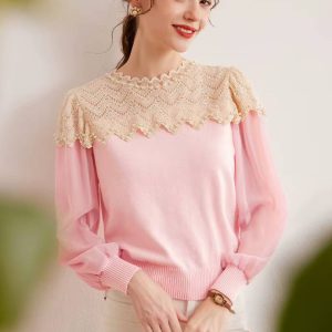 Casual Nail Bead Small High Collar Splicing Contrasting Flower Knitted Sweater