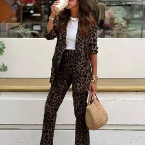 Casual Notched Lapel Blazer and Slim Fit Pants Two Piece Set