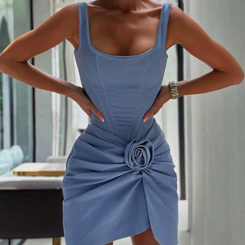 Casual O-neck Pullover Strapless Backless Ruched Mini Dress - Image 2