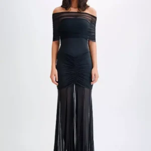 Casual Off-Shoulder Sheer Semi-formal Pleated Maxi Dresses
