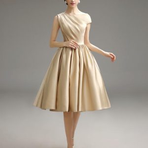 Casual Pleated Satin Cocktail Dress Free Customization Dress